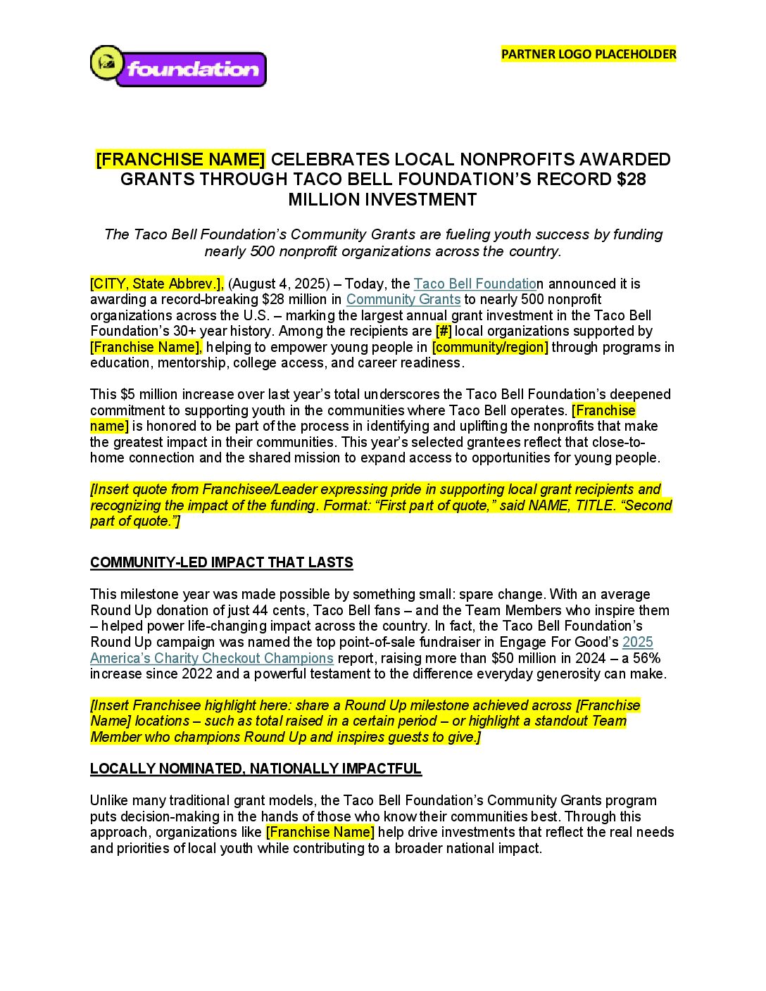 Press Release Template