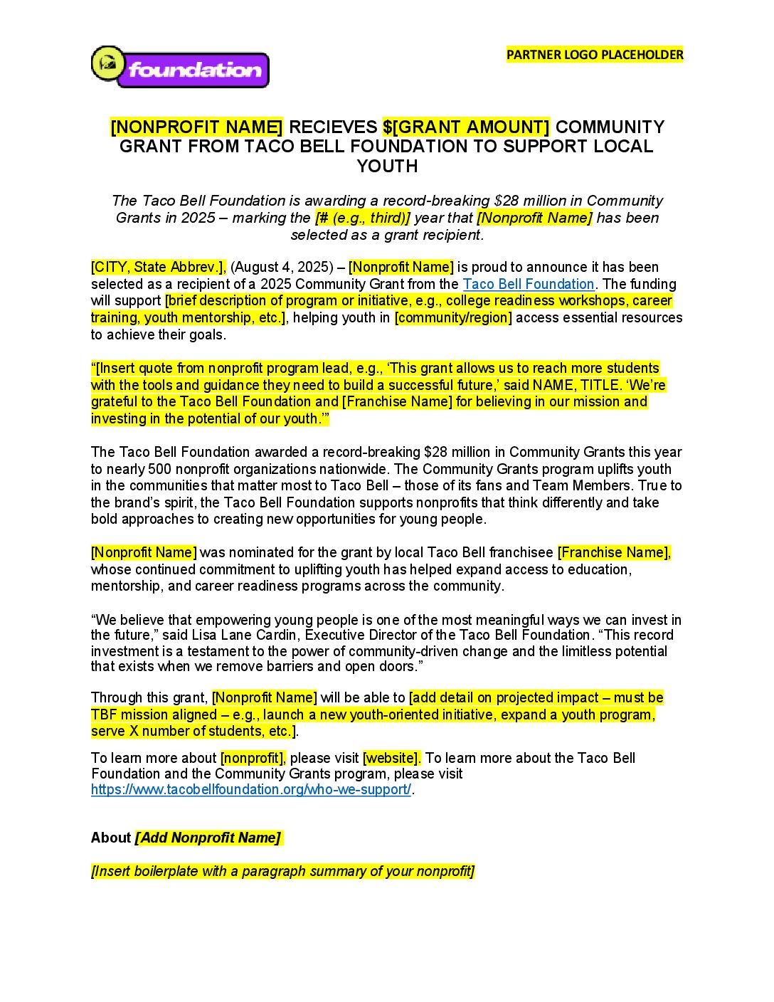 Community grants npo template 2025