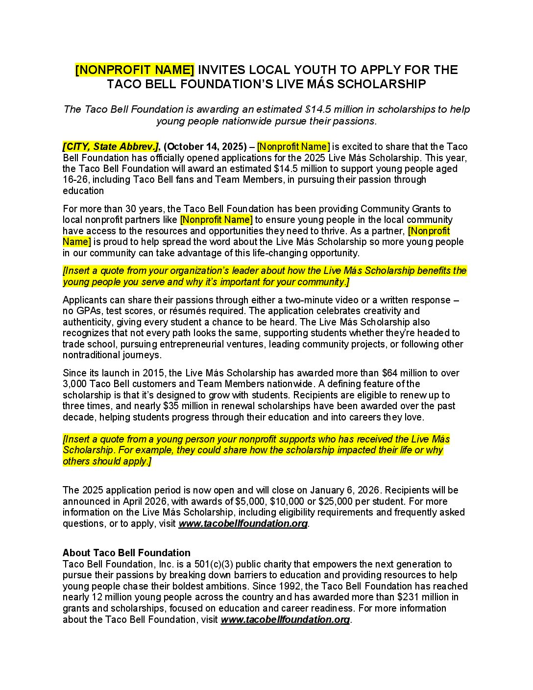 Lms opening npo press release template oct2025