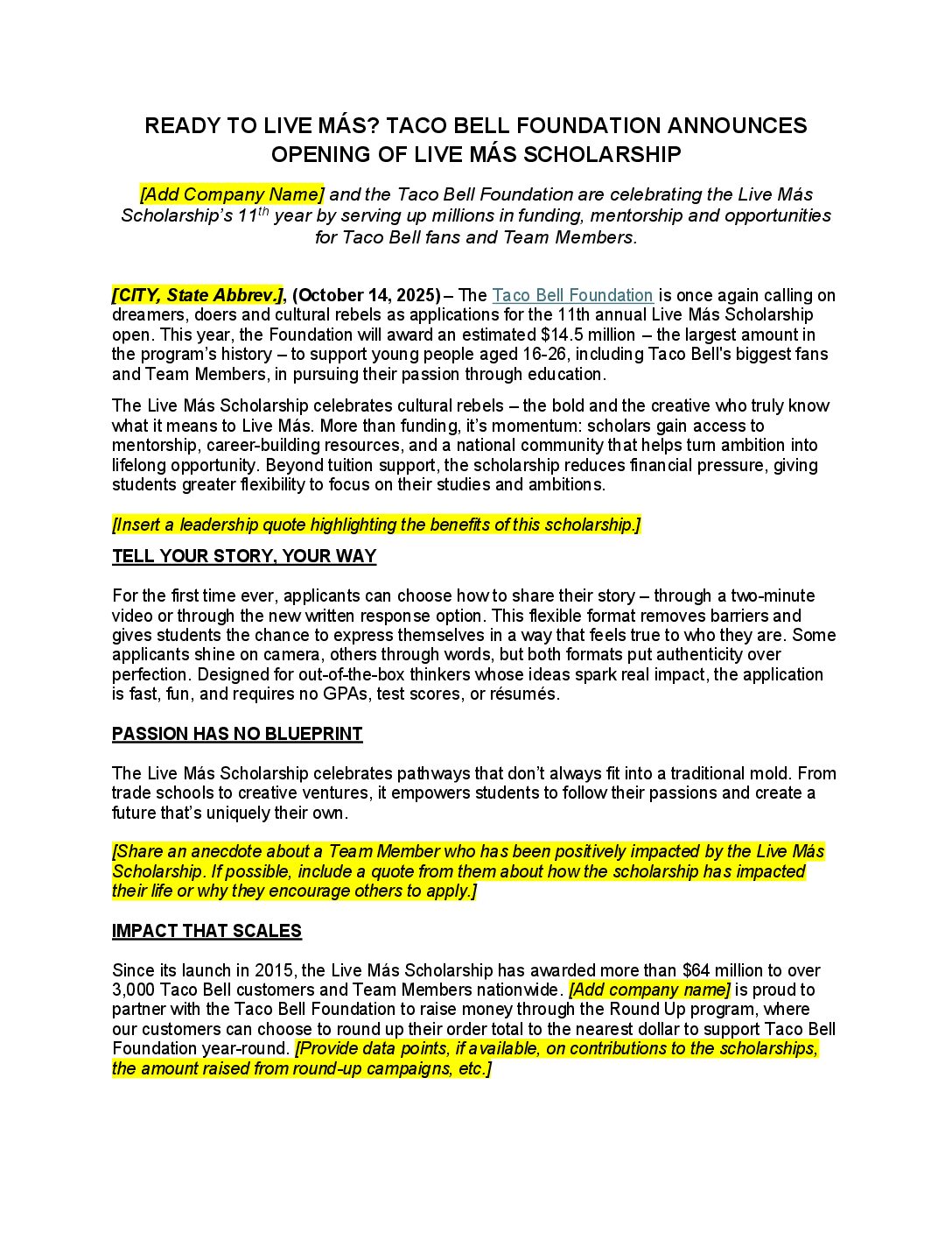 Press release template